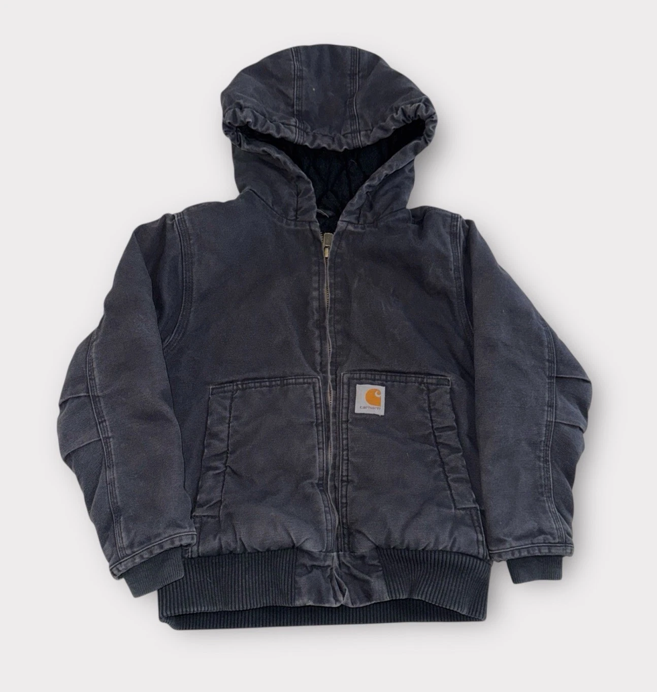 Carhartt Canvas Hoodie Jacket Youth Size 6 Black Full Zip Faded