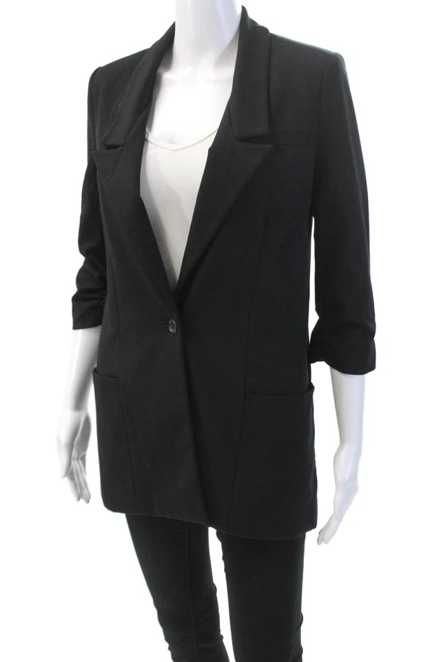 Blazer Elizabeth and James Mujer Un Botón Manga Acanalada Forrado Negro Talla 2 Foto 3 de 4