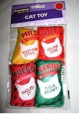 4-pack of HOT SAUCE shaped pillows for cats by Greenbrier Kennel Club