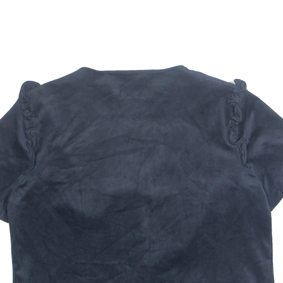 Camisa Blusa ZARA recortada de terciopelo para mujer azul M Foto 4 de 4
