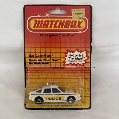 Matchbox Rover 3500 'POLICE', Chrome Siren LESNEY ENGLAND BASE  (On card)