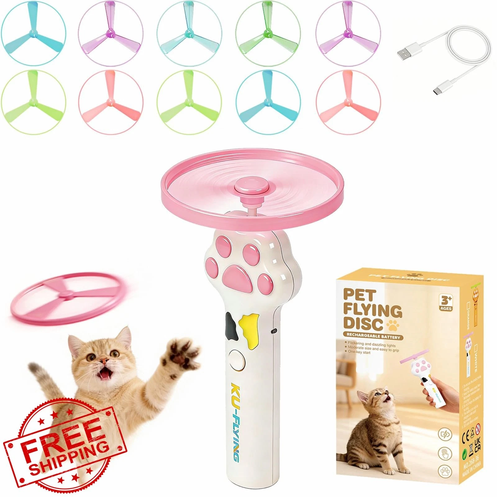 PDVMWPJ Cat Fetch Toy Launcher White Discs