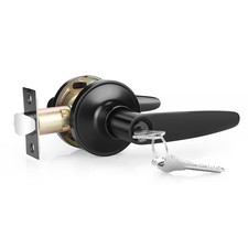 1 x Probrico Steel Black Round Rose Door Handle with Key Lock and Latch