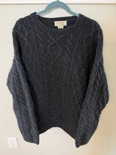 J Crew Men's Handknit Sweater 100 Wool Fisherman L Gray Heavyweight Cable knit