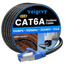 Cat 6A Outdoor Ethernet Cable 25M, Direct Burial Water Resistant LLDPE UV Jacket