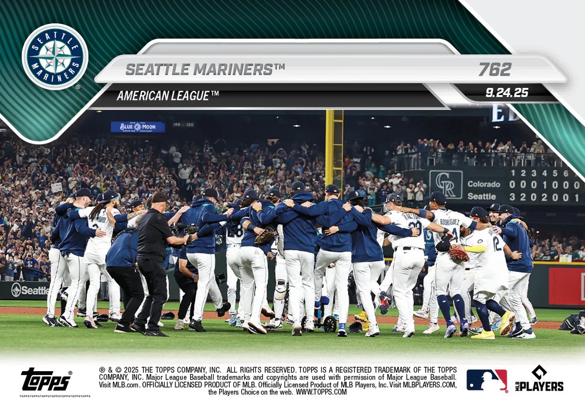 Seattle Mariners Clinch Division Title 2025 MLB Topps NOW Card 762