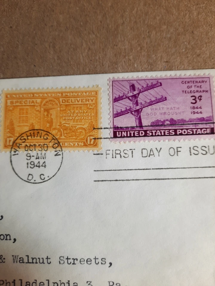 1st Day Issue Vintage 3 & 17 Cent Stamp Envelope Cover Washington DC 1944 - Image 2 of 3
