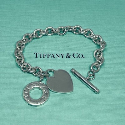 Vintage Tiffany & Co. 925 Sterling Silber Blanko Herz Anhänger Knebel Bettelarmband