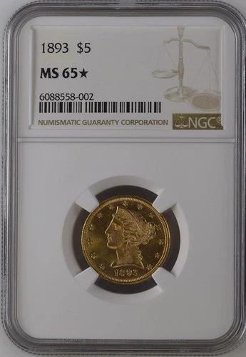 1893 $5 Liberty Head Gold Coin NGC MS 65* – Rare Collectible