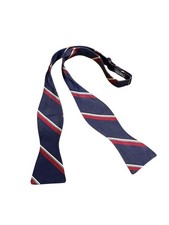 Robert Talbott Pure Silk Self Tie Bow Tie Navy Burgundy Repp Stripe 1980s