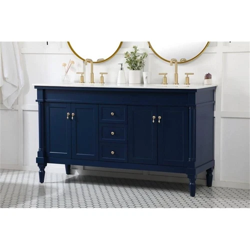 Elegant Decor Lexington 60" Solid Wood Double Bathroom Vanity in Blue - Picture 2 of 8