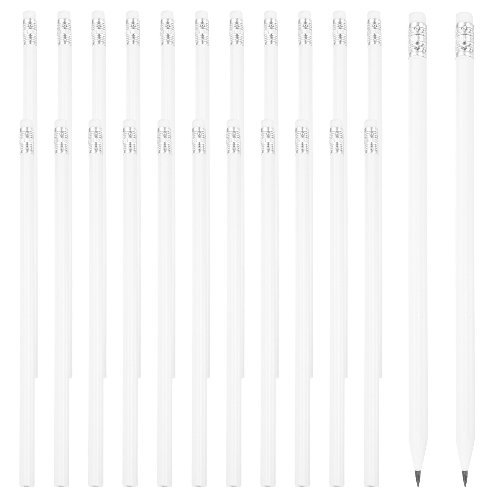 S, 24 Pcs Triangle Hb Graphite Pencil Wooden Pencils, White