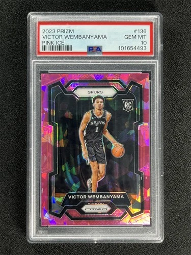 2023-24 Panini Prizm Victor Wembanyama #136 Pink Cracked Ice RC PSA 10 MT &06221