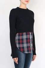 Veronica Beard womens size S Garrett Mixed Media Sweater Combo Blue Plaid knit
