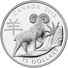 2015 Canada $15 Year Of The Sheep - Pure Silver Coin, Scarce Issue