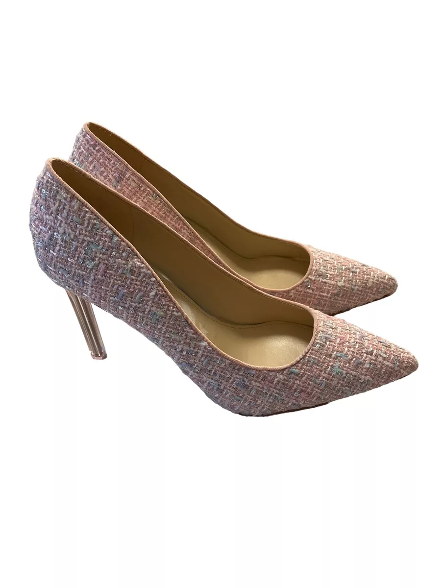 Nine West Tatiana Pink Tweed High Heels Sz 12 New Pointed Toe Slip
