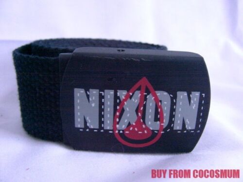 New NIXON Thin Black Cotton Belt Adjustable Up to 40" FREE SHIPPING Logo Buckle - Picture 1 of 3