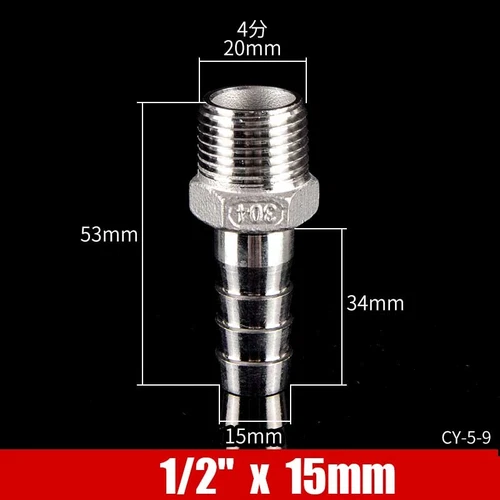 Stainless Male Thread Pipe Fitting x Barb Hose Tail Connector BSP 1/8" to 4" - Bild 73 von 86