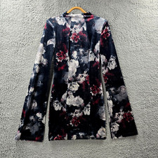 Mossman Womens Bodycon Dress Size 8 Black Grey Burgundy Floral Stretch Velvet