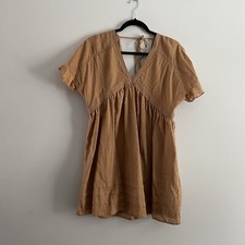 Urban Outfitters Women XS Brown Gold Swiss Dot Boho Venus Mini Frock Dress