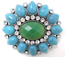 Rhinestone Belt Buckle Turquoise Green Beads Womens Boho Hippy Cowgirl Western