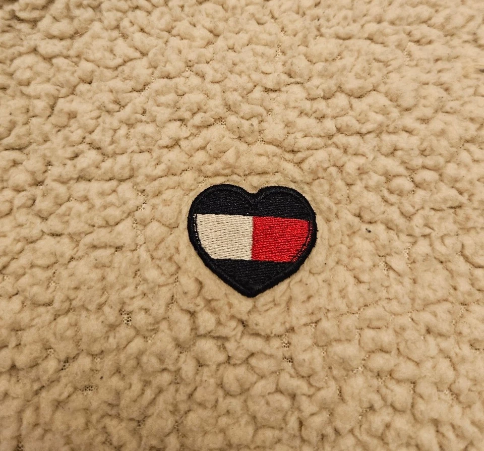 Jaqueta de pelúcia Tommy Hilfiger pele sintética Sherpa com capuz zíper XL (16) bege - Imagem 3 de 4