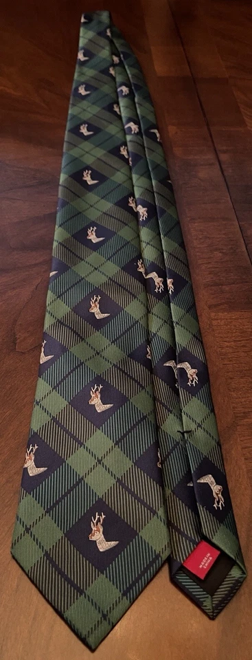 Corbata de cuello Merona verde azul 100 % poliéster para hombre hecha en China estampado de ciervos Foto 3 de 4