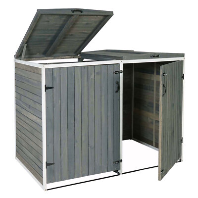 2er Mülltonnenverkleidung Mülltonnenbox, 2 Mülltonnen 120x75x96cm Holz grau