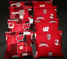 WISCONSIN BADGERS Set of 8 CORNHOLE BEAN BAGS Top Quality Handmade