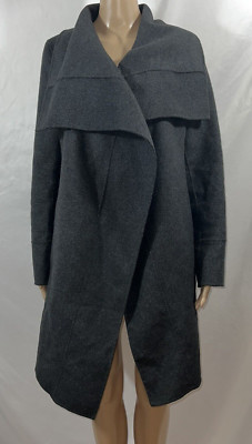 DVF Diane von Furstenberg Gray Stacy Wool Wrap Wide Collar Jacket Coat S
