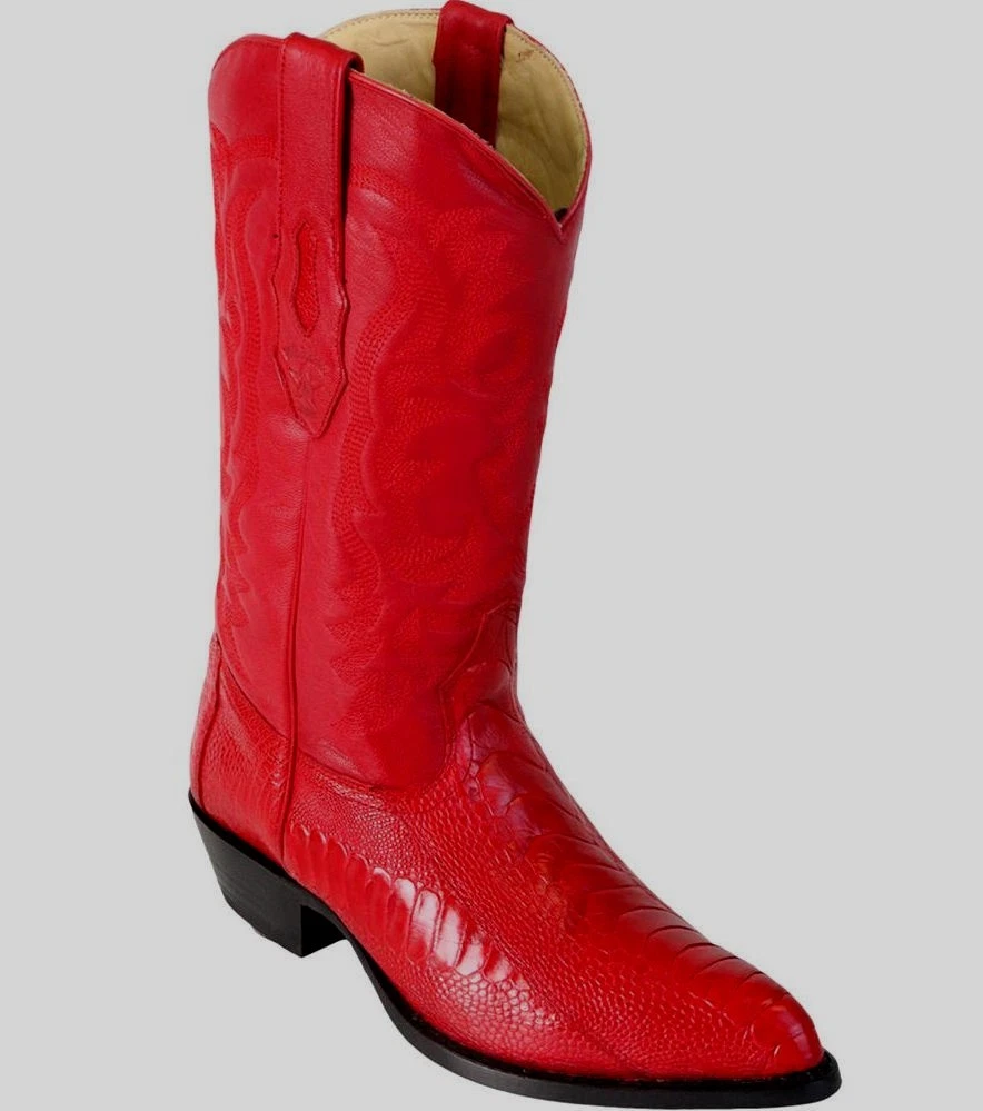 LOS ALTOS MEN RED GENUINE OSTRICH LEG WESTERN COWBOY BOOT J-TOE (EE) 990512