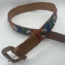 Vintage Women s Sz M Leather Aztec Fabric Belt Conchos Guatemala Southwestern