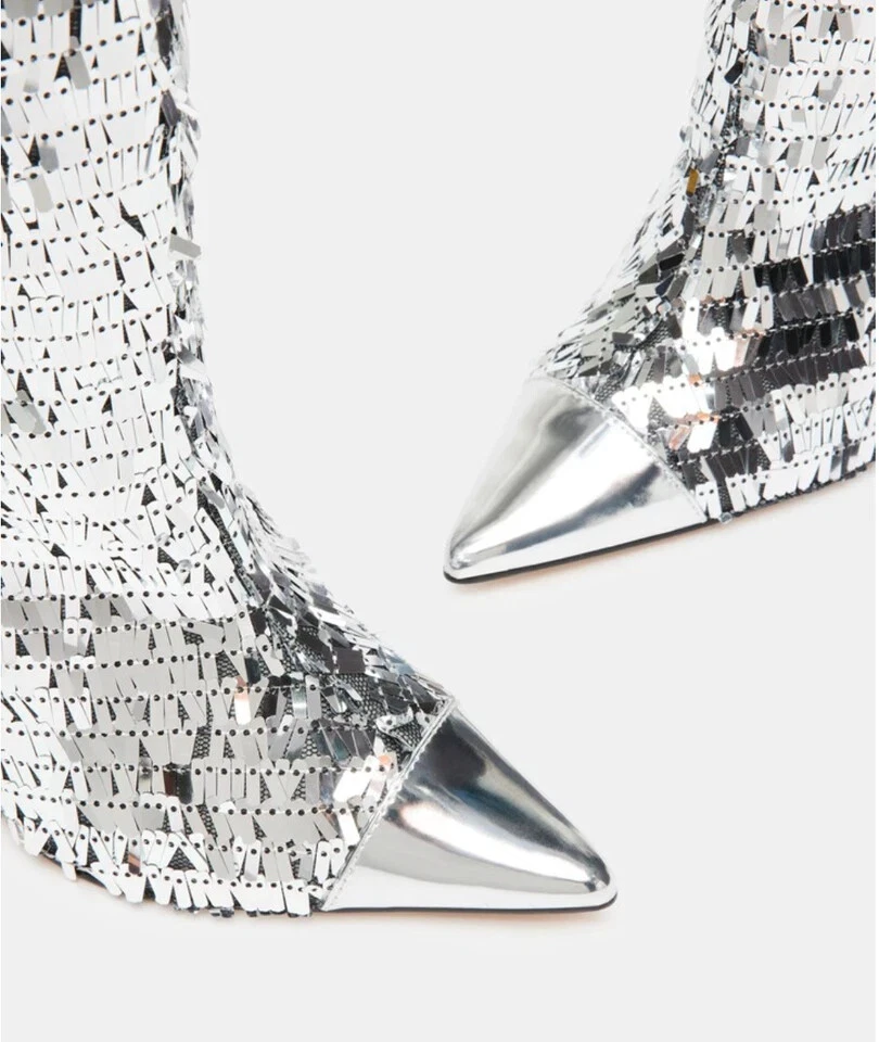 Botas Stiletto STEVE MADDEN Panther Prata Lantejoulas Alta 7 NOVAS - Imagem 4 de 4