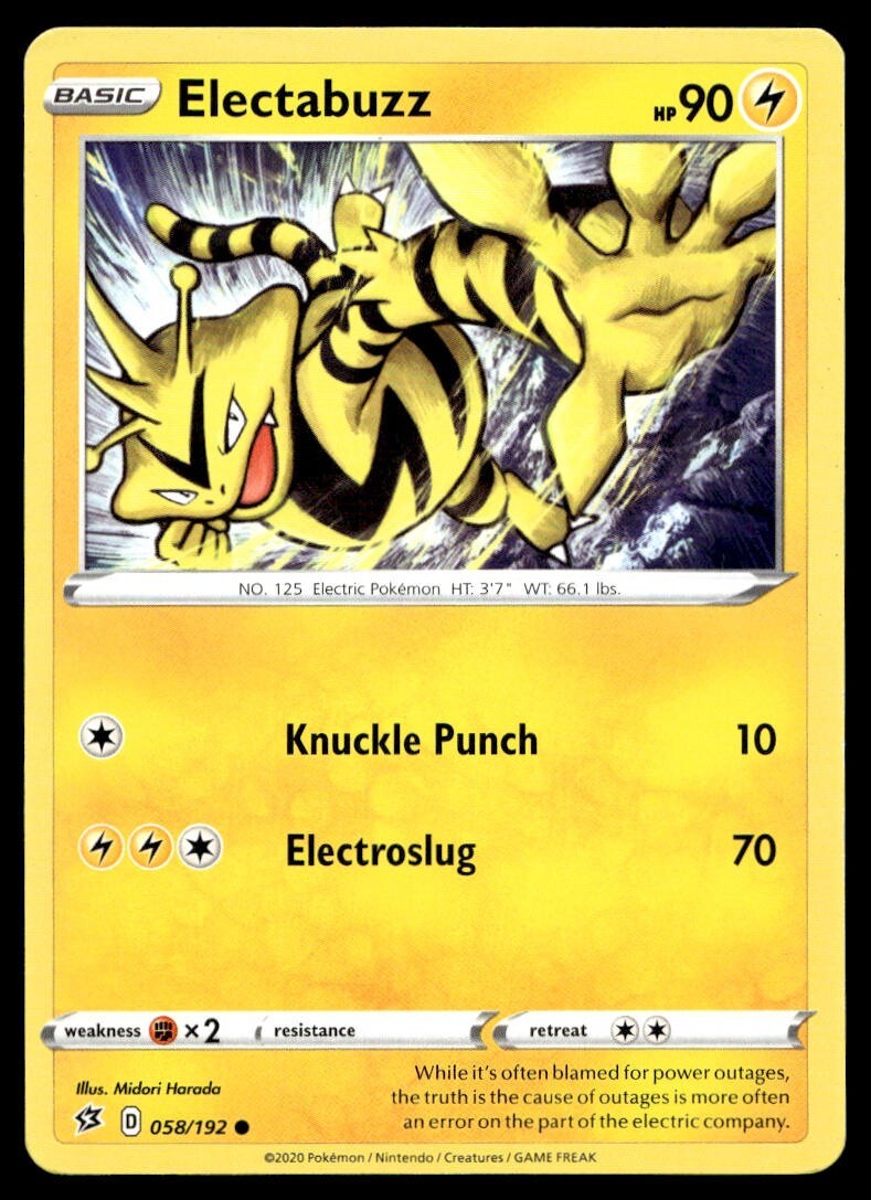 Electabuzz 58/192 Pokemon Card Rebel Clash Common 90 HP Near Mint K19