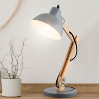 Schreib Tisch Lampe Wohn Zimmer Strahler Leuchte Holz Grau Beleuchtung