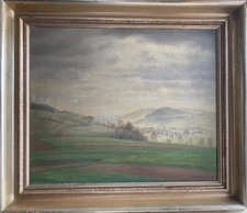 Oil painting signed by Franz Hutzschke (1893-1945) morning fog hilly landscape