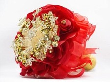 Quinceanera Bouquet  Rhinestones  Crystals red/gold