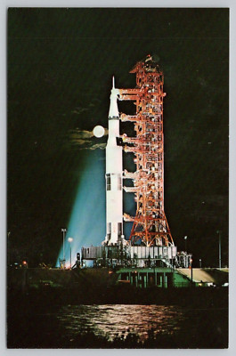 Postcard Kennedy Space Center Apollo 17 on Launch Pad NASA Florida Full Moon