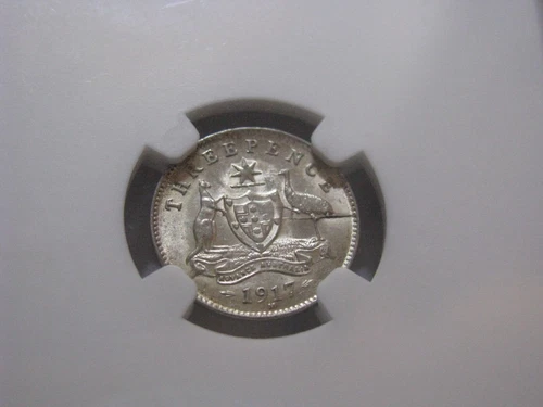 1917 Threepence 1917 Silver Rare 5 leg Emu variety Uncirculated Coin NGC MS61