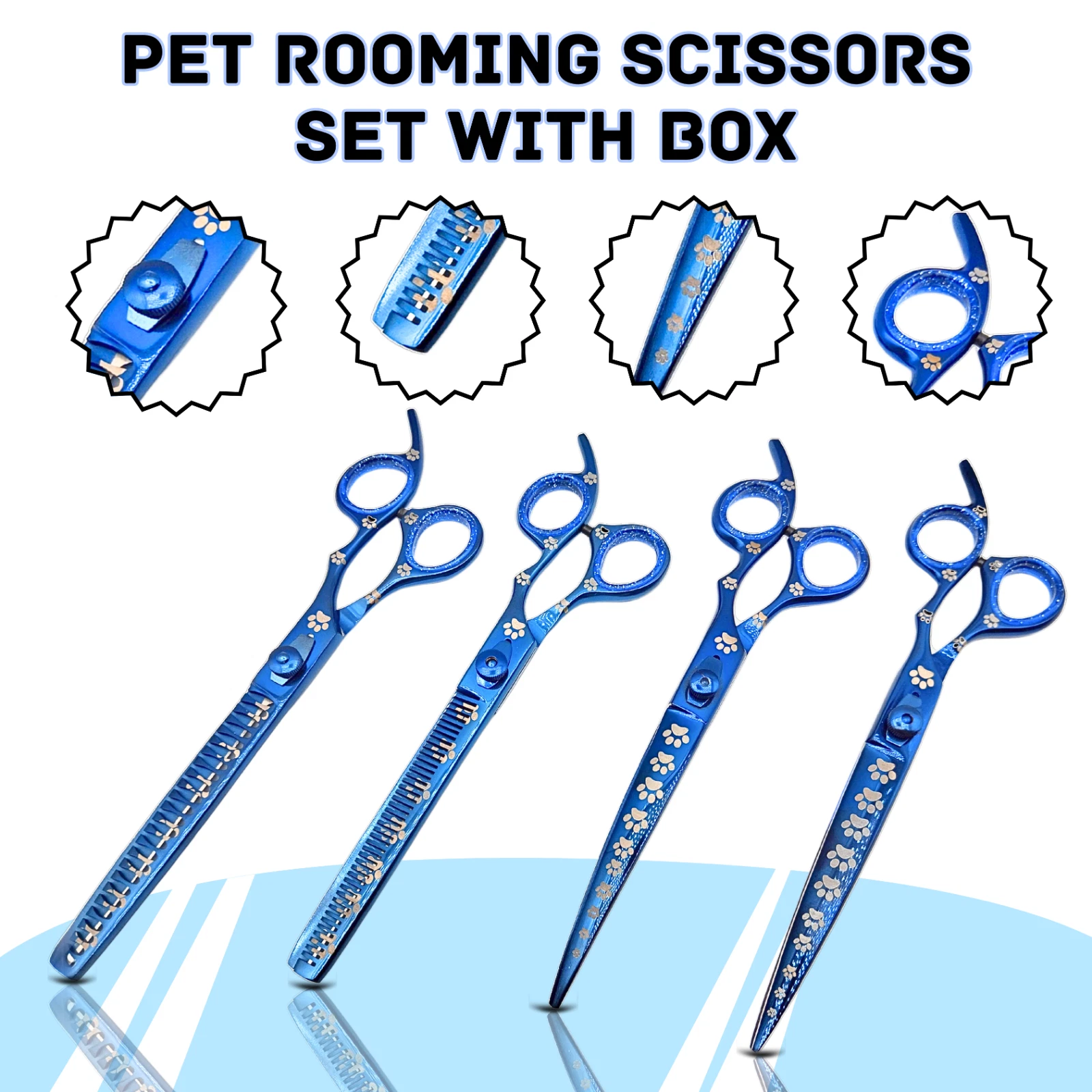Pet Grooming Scissor Set – 8.5" Right-Handed, 4-Piece (Straight, Curved, Chunker