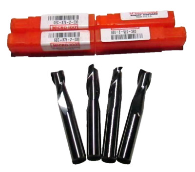 4 Pc. Micro 100 GEC 3/8''x . 030(CR) 2 FL Carbide CC CNC End Mills-Hard Metals