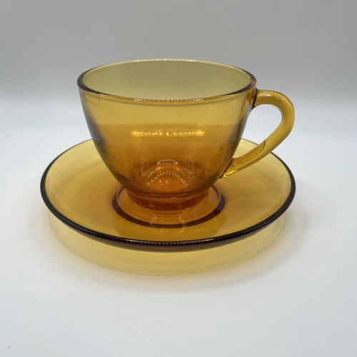 Indonesia Amber Glass Teacup And Saucer MCM