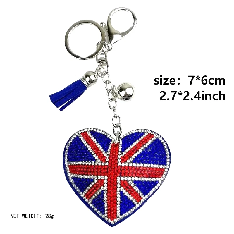 Brillante Estrás Bandera Americana Corazón Llavero Carro de Mano Colgante Bolso Colgante Regalos Foto 2 de 3