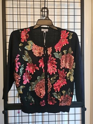 Joseph A Sequined Button Up Sweater Size L