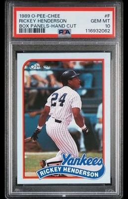 1989 O-PEE-CHEE BOX PANELS - HAND CUT #F RICKEY HENDERSON HOF PSA 10 GEM MINT
