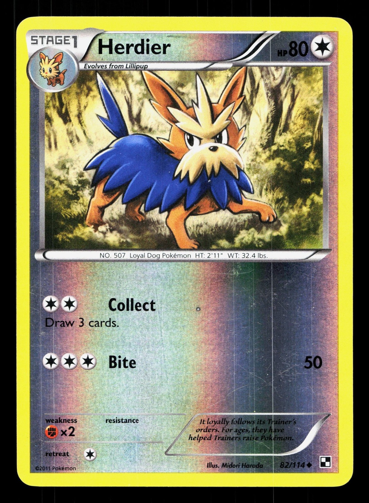 Herdier 82/114 Black & White LP Reverse Holo Pokemon Card TCG