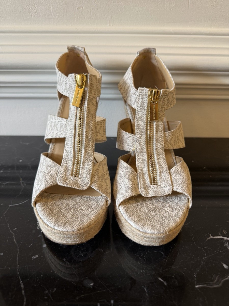 Michael Kors Beige Logo Espadrille Wedge Sandals with Zipper | eBay