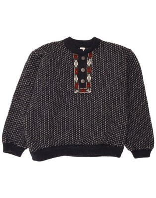 Walbusch Mens Button Neck Jumper Sweater EU 52 Large Navy Blue Geometric BB01