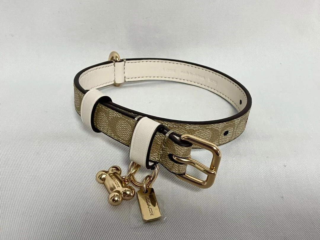 COACH small Dog Collar Light Khaki SIG C Coated Canvas Chalk
