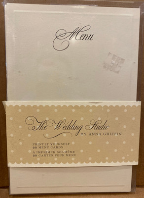 NIP The Wedding Studio Anna Griffin Print it Yourself 25 Ivory Menu Cards